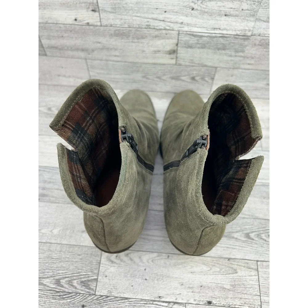 Born‎ Tarkiln Olive Green Suede Slouch Ankle Boots Men Size 9M Wood Block Heel